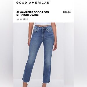 Good America. Size 6-12 Always Fits STRAIGHT JEANS in Indigo